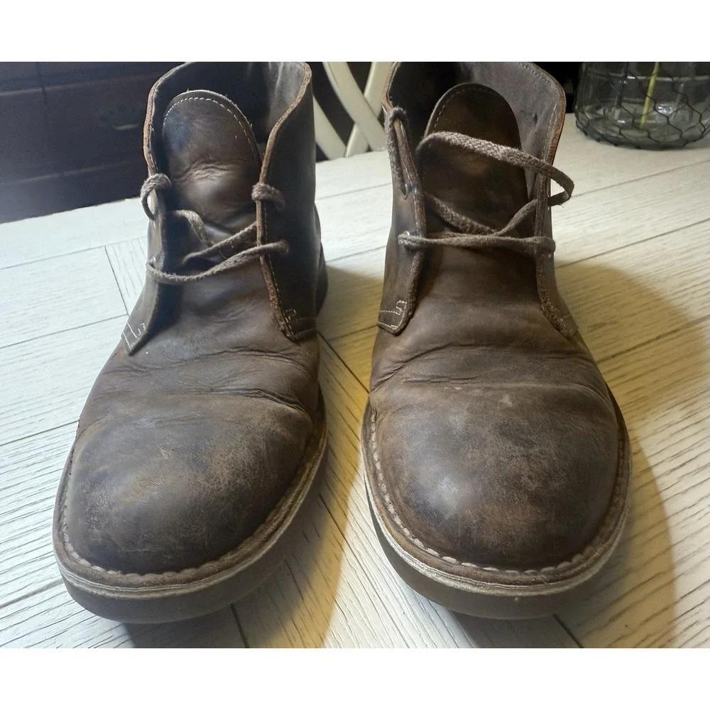Clarks Mens Desert Boots Sz 10.5 M Bushacre Chukka Brown Leather Lace‎ Up Shoes